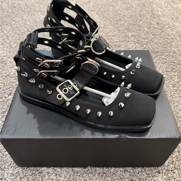 Dolls Kill Shoes - Dolls Kill Black Studded Flats